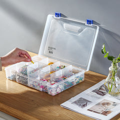 Plastic Transparent Storage Box Hinged Lid Sewing Accessories Box