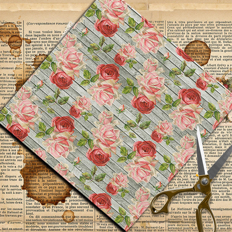12pcs Large Size Paper Retro Wood Grain Flowers Journal For DIY Gift
