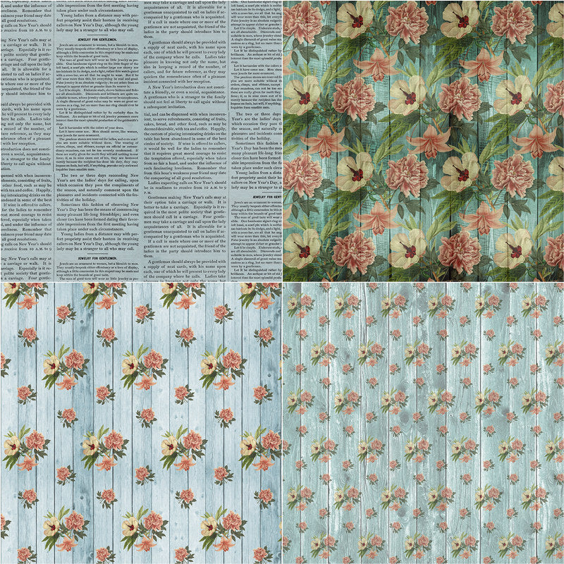 12pcs Large Size Paper Retro Wood Grain Flowers Journal For DIY Gift