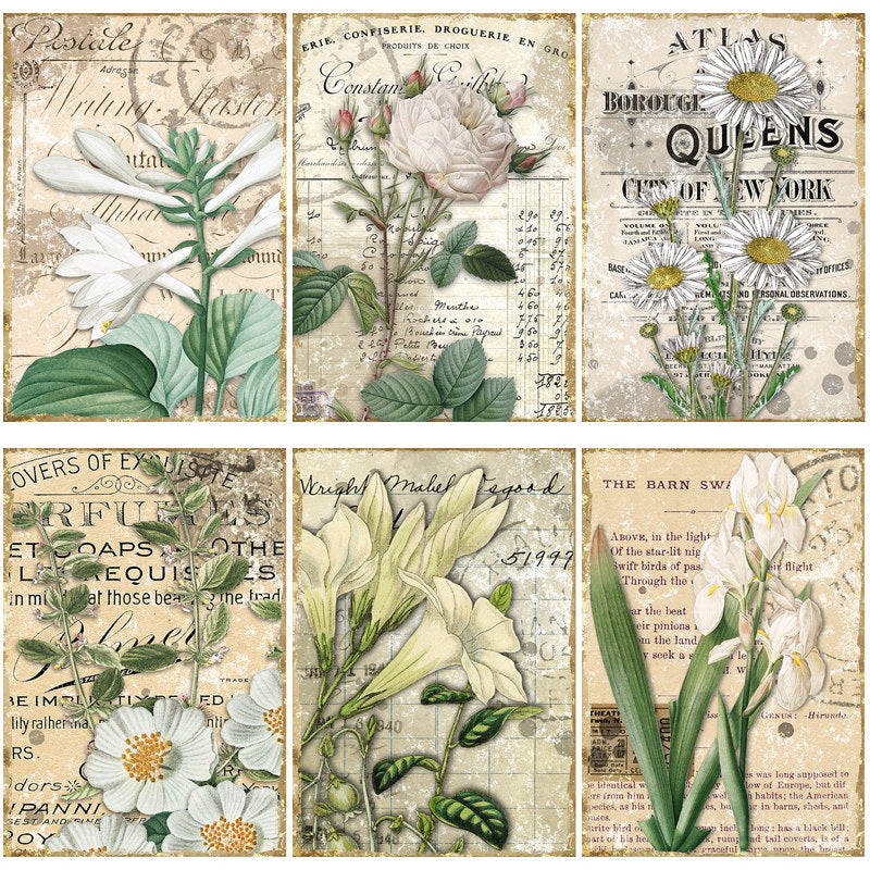 16 Sheets Retro Flowers Journal for Background DIY
