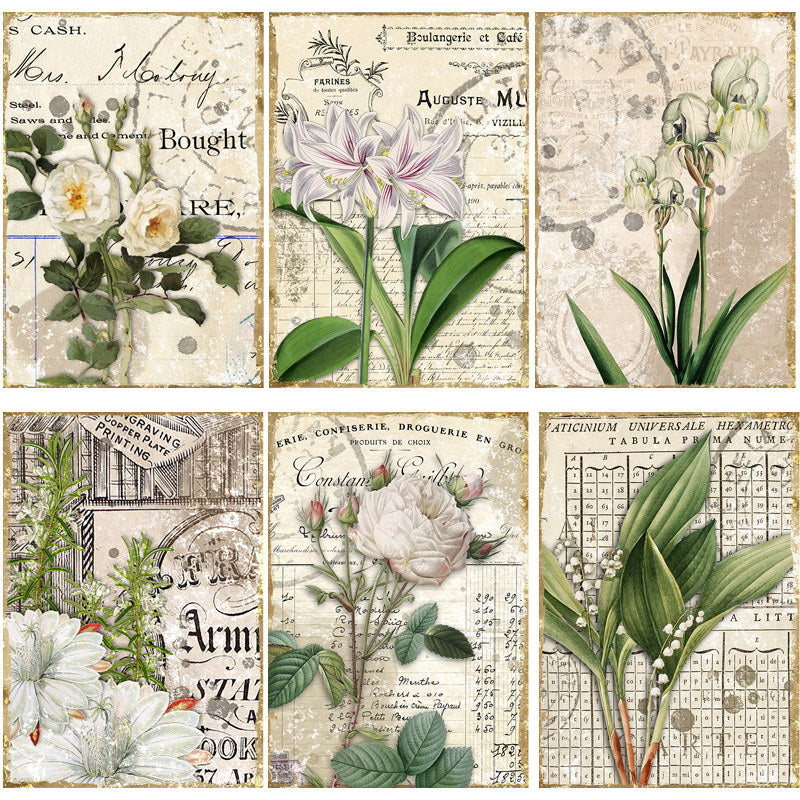 16 Sheets Retro Flowers Journal for Background DIY