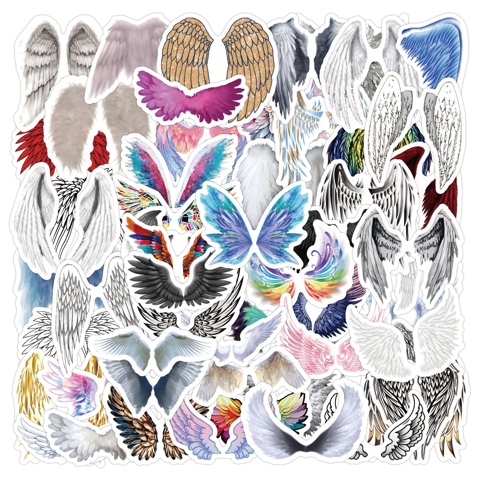 60pcs Angel Wings Graffiti Dreamy Stickers Waterproof Decorative Stickers