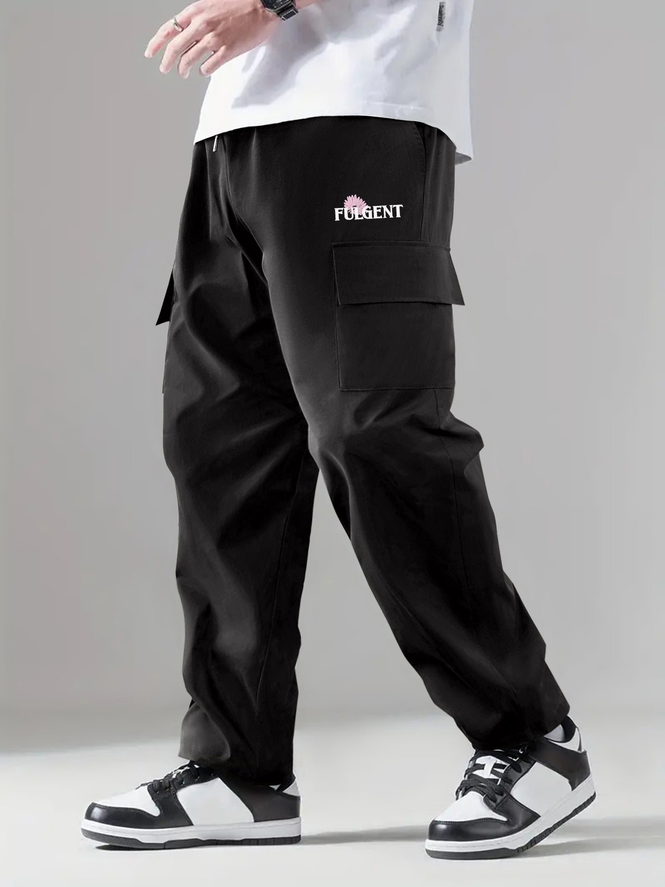 Men's Printed Cargo Pants Pocket Waist Drawstring Stretch Casual Pants