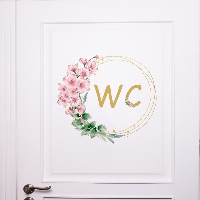 Green Flower Plant English WC Wall Stickers Bathroom Placard