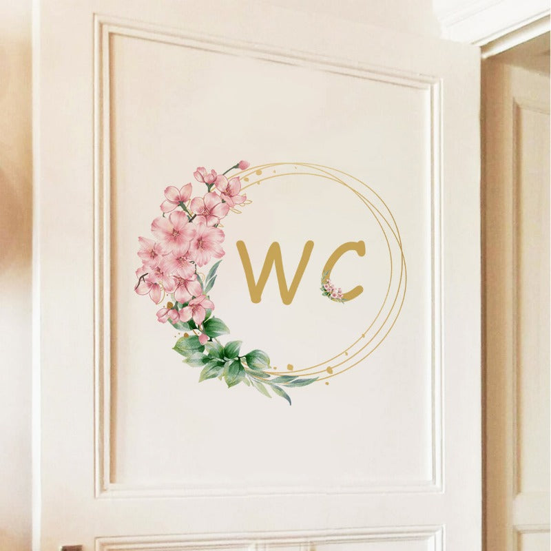 Green Flower Plant English WC Wall Stickers Bathroom Placard