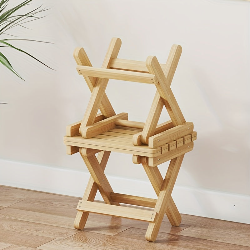 Compact Wooden Folding Step Stool Bench