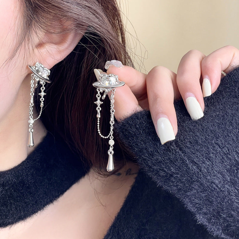 Tassel Earrings Creative Heart Planet Decor Daily Accessories Gift For Girls