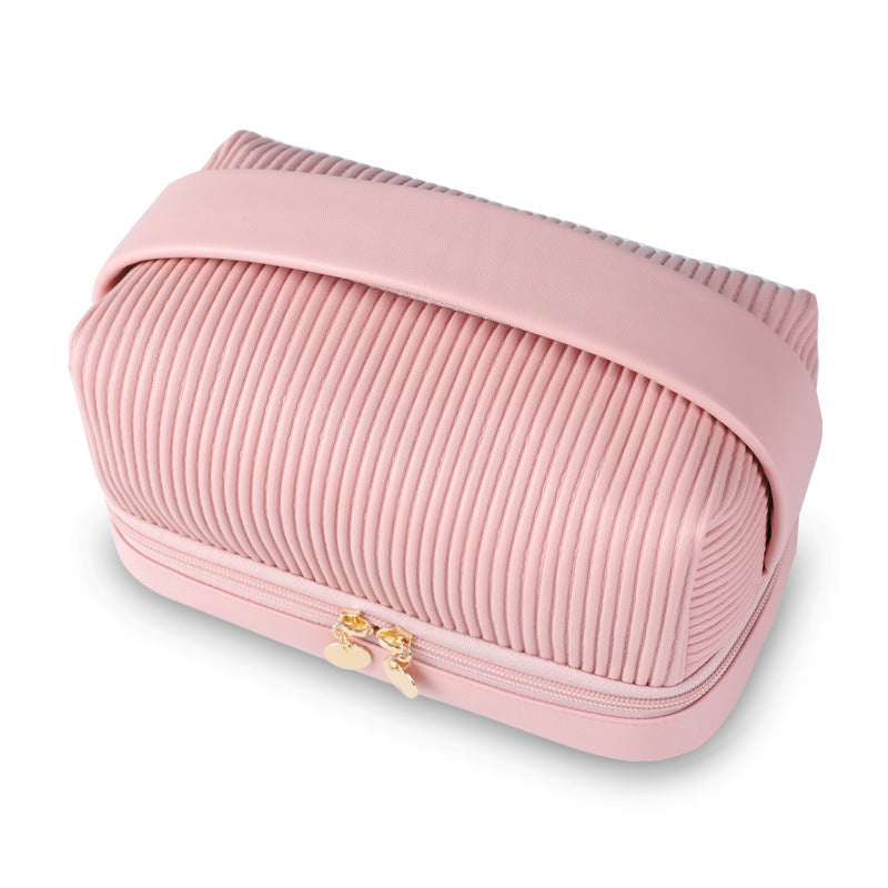 Large Capacity Travel Makeup Bag with Handle and Brush Compartment