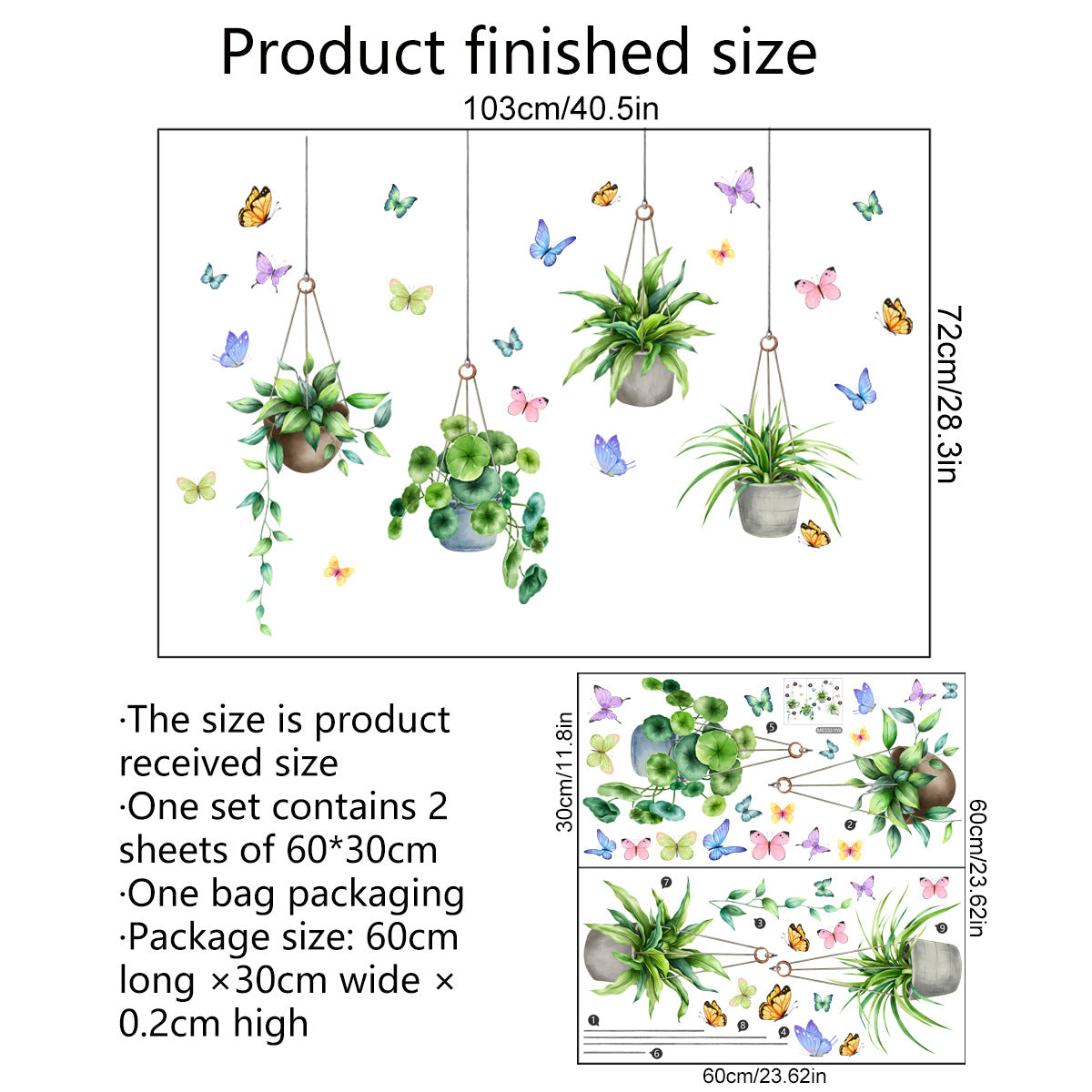 Natural Green Plant Potted Wall Stickers Self Adhesive