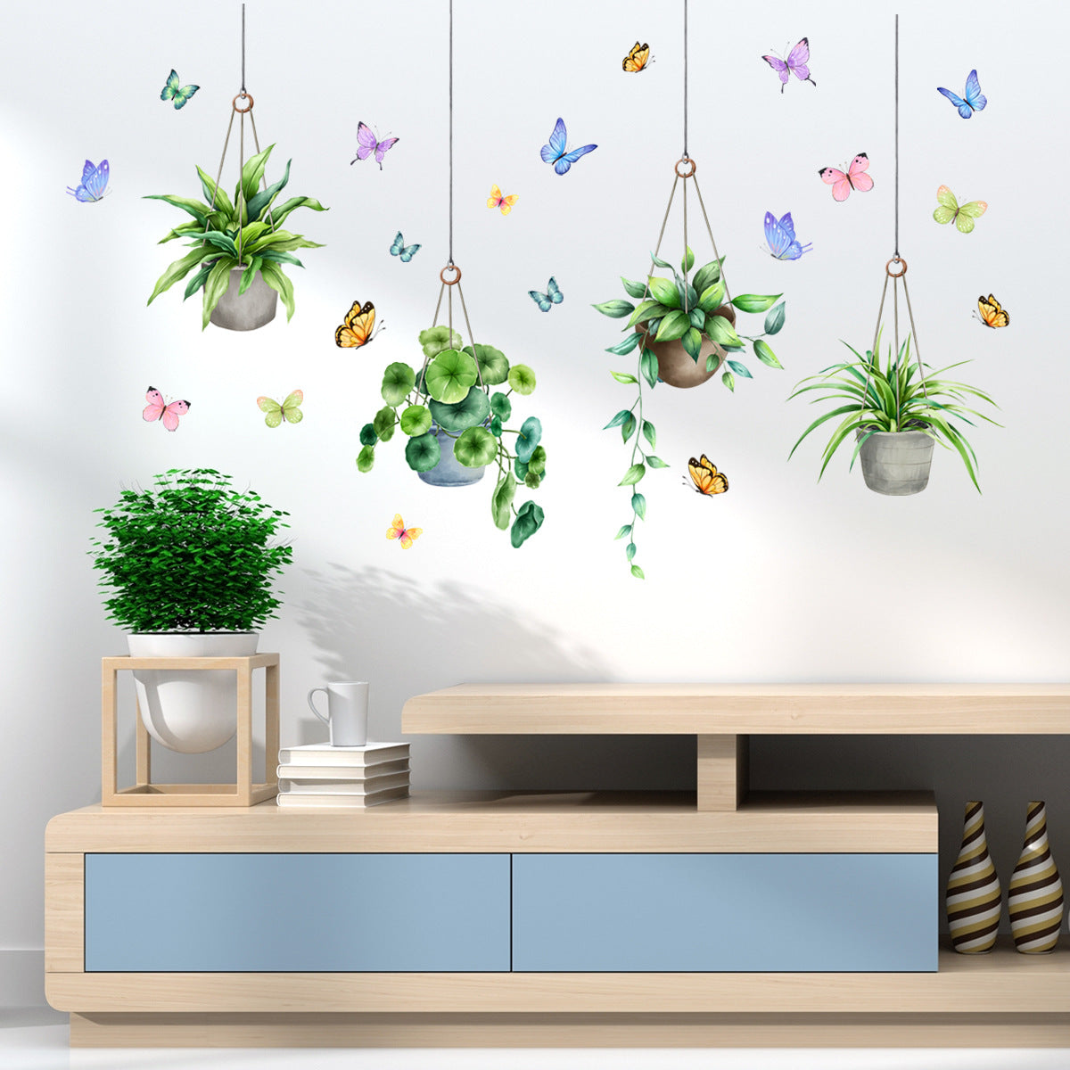 Natural Green Plant Potted Wall Stickers Self Adhesive