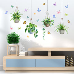 Natural Green Plant Potted Wall Stickers Self Adhesive