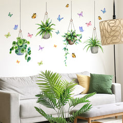 Natural Green Plant Potted Wall Stickers Self Adhesive