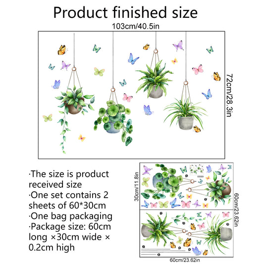 Natural Green Plant Potted Wall Stickers Self Adhesive