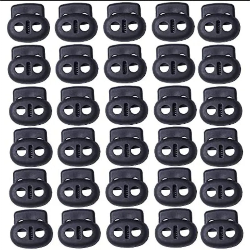 30pcs Plastic Cord Locks Double Hole Cord Stops Fastener Toggles for Paracord