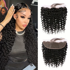 13x4 Brazilian Deep Wave Human Hair Lace Frontal Pre Plucked Natural Closure