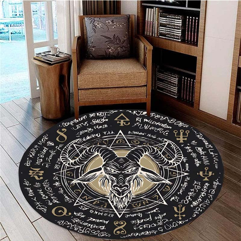 Satanic Goat Pattern Round Carpet for Halloween Christmas Party