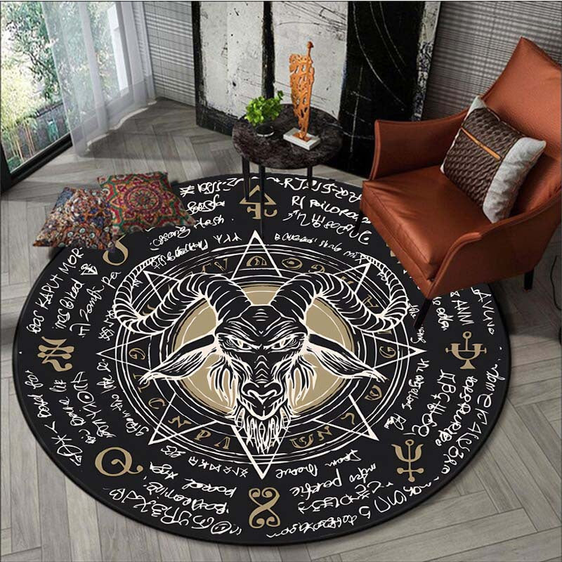 Satanic Goat Pattern Round Carpet for Halloween Christmas Party