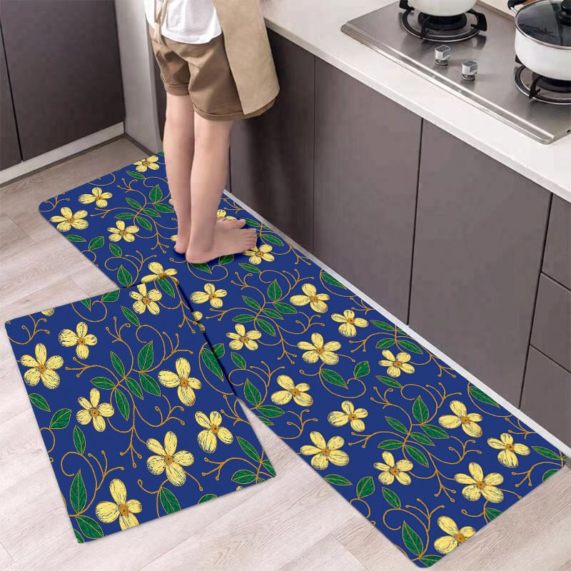 Flower Pattern Kitchen Runner Rug Floor Mat Water Absorbing Farmhouse Home Decor