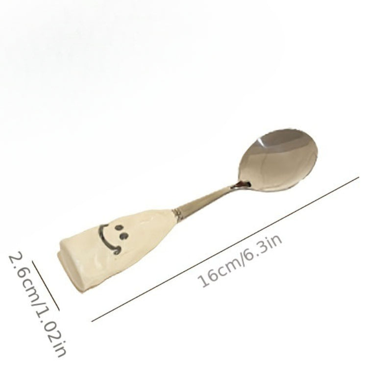 Kids Stainless Steel Fork & Spoon w/ Ceramic Handle Tableware