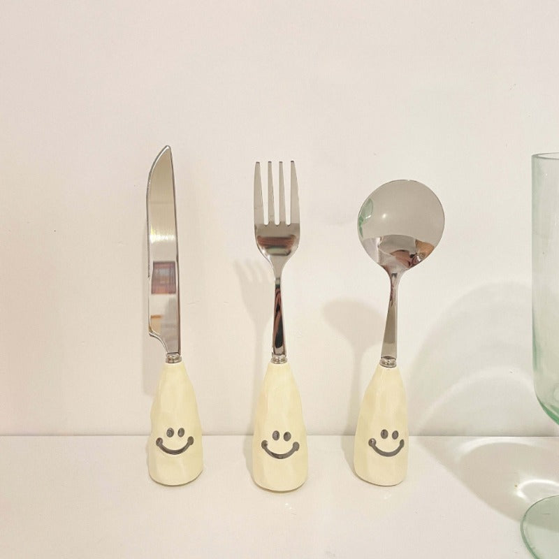 Kids Stainless Steel Fork & Spoon w/ Ceramic Handle Tableware
