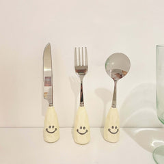 Kids Stainless Steel Fork & Spoon w/ Ceramic Handle Tableware