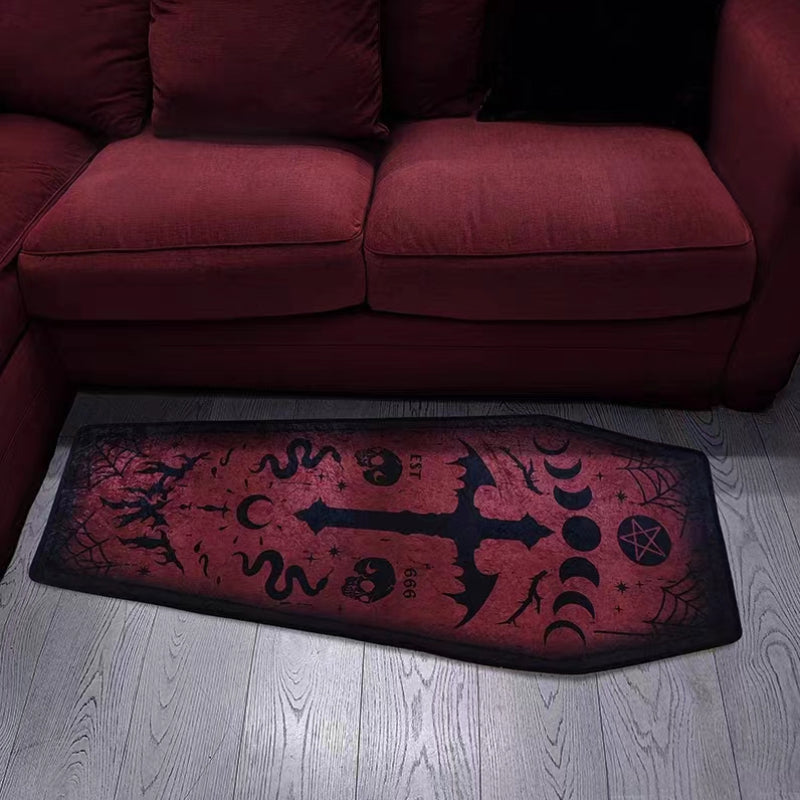 Dark Gothic Clown Skull Coffin Death Rug