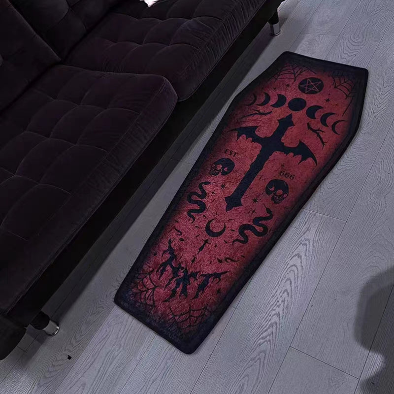 Dark Gothic Clown Skull Coffin Death Rug