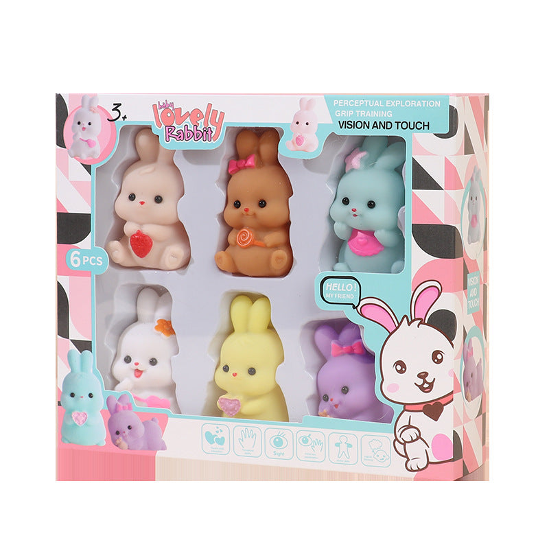 6pcs Easter Bunny Flocking Rabbit Doll Creative Animal Toy Home Decoration