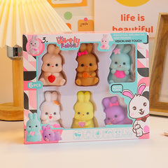 6pcs Easter Bunny Flocking Rabbit Doll Creative Animal Toy Home Decoration