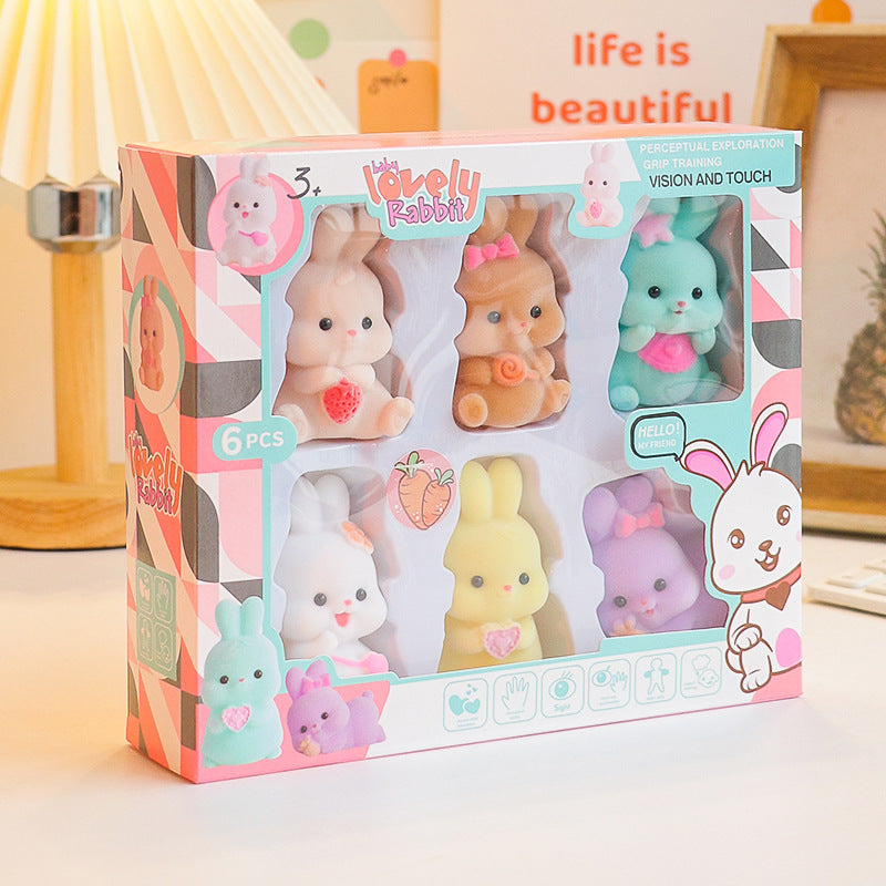 6pcs Easter Bunny Flocking Rabbit Doll Creative Animal Toy Home Decoration