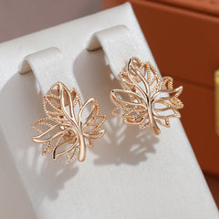 Golden Life Tree Clip Earrings Bling Hoops Wedding Jewelry Christmas Gift