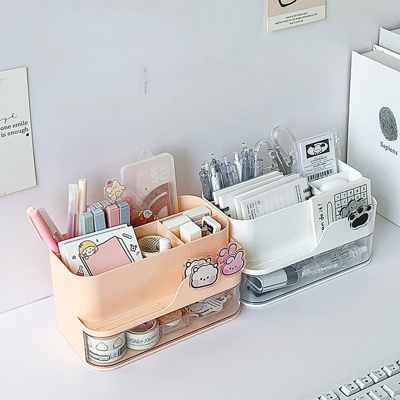 Desktop Storage Box with Compartment and Drawer - Multifunctional Organizer