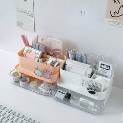 Desktop Storage Box with Compartment and Drawer - Multifunctional Organizer