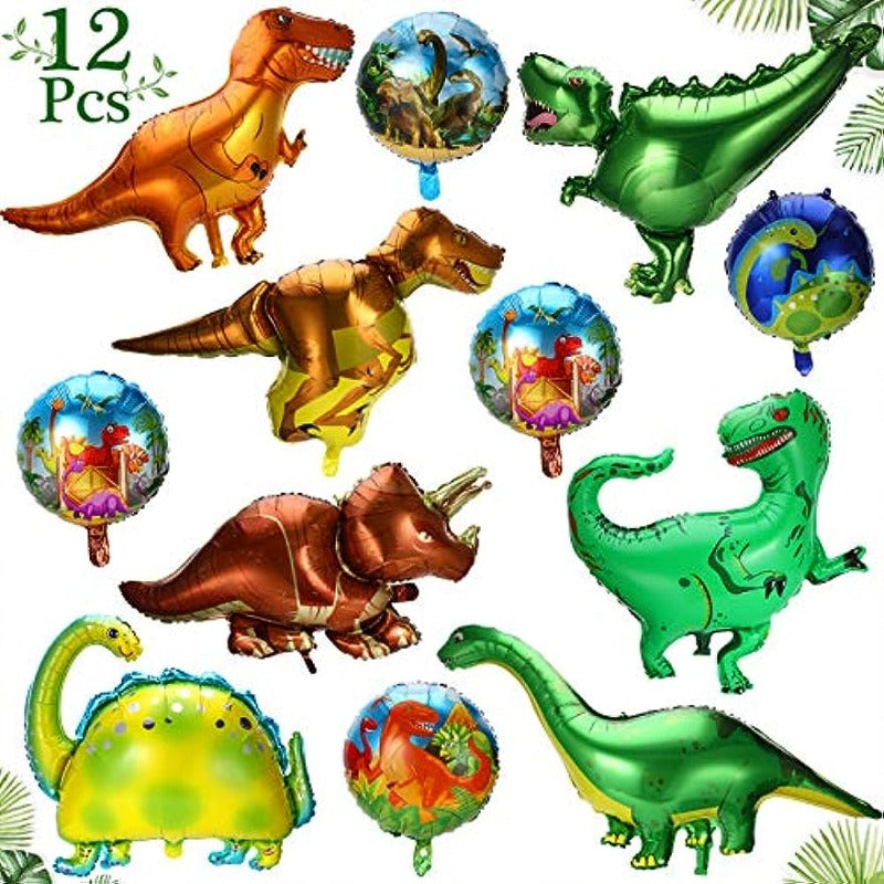 12pcs Dinosaur Foil Balloons for Jungle Theme Party