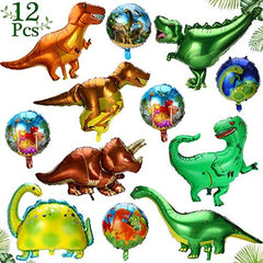 12pcs Dinosaur Foil Balloons for Jungle Theme Party