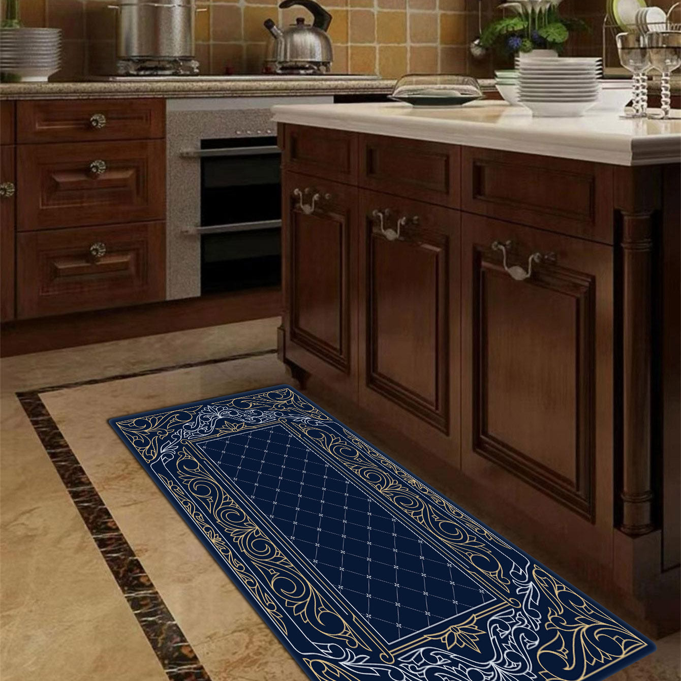 Vintage Plaid Printed Kitchen Floor Mat