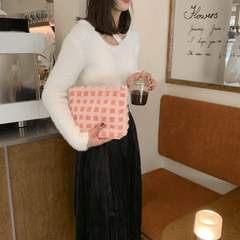 Waffle Plush Cosmetic Bag Large Capacity Travel Toiletry Storage Pouch