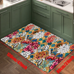 Vintage Plant Print Kitchen Floor Mat Flower Print Long Strip Floor Mat