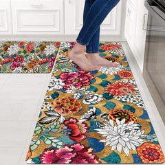 Vintage Plant Print Kitchen Floor Mat Flower Print Long Strip Floor Mat