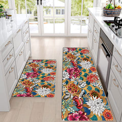 Vintage Plant Print Kitchen Floor Mat Flower Print Long Strip Floor Mat
