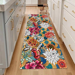 Vintage Plant Print Kitchen Floor Mat Flower Print Long Strip Floor Mat