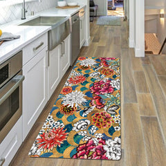 Vintage Plant Print Kitchen Floor Mat Flower Print Long Strip Floor Mat