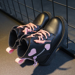 Girls' Non Slip Zip Up Ankle Boots with Heart Pattern