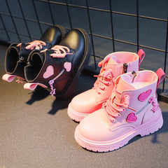 Girls' Non Slip Zip Up Ankle Boots with Heart Pattern