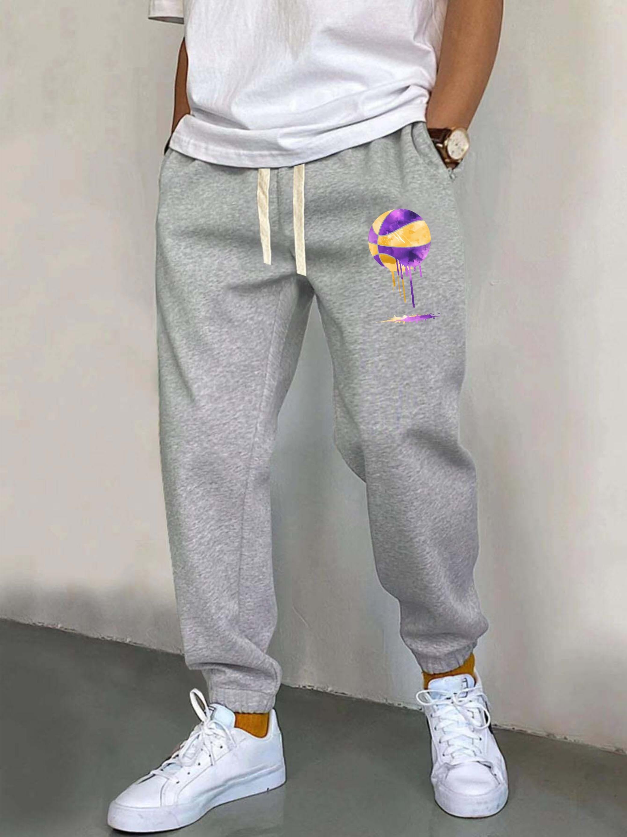 Basketball Pattern Joggers Men's Casual Loose Fit Sweatpants