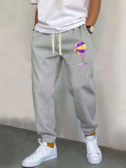 Basketball Pattern Joggers Men's Casual Loose Fit Sweatpants