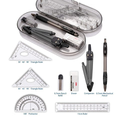 8pcs Compass Ruler Set Protractor Eraser Mechanical Pencil 0 7mm Lead Refills