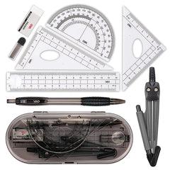 8pcs Compass Ruler Set Protractor Eraser Mechanical Pencil 0 7mm Lead Refills