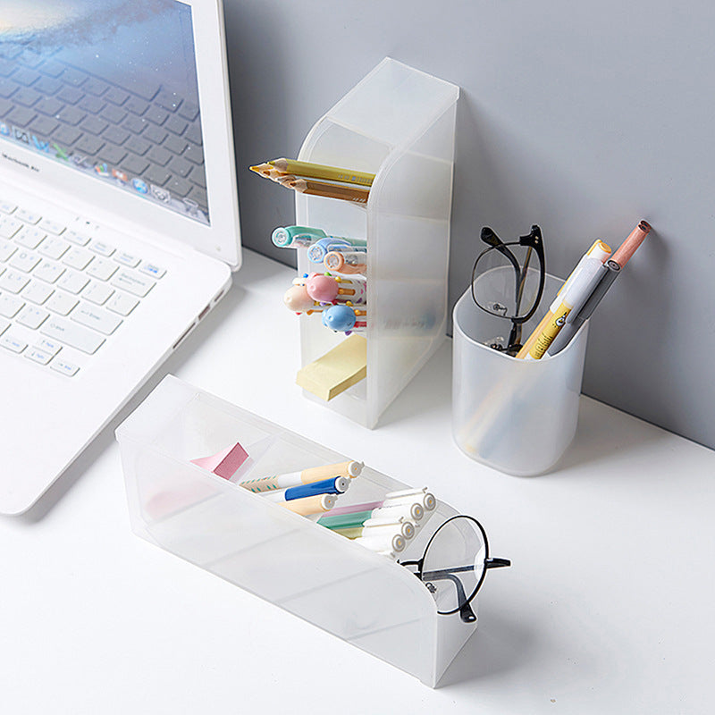 4 Grid Pen Holder Makeup Storage Box Translucent Desktop Organizer