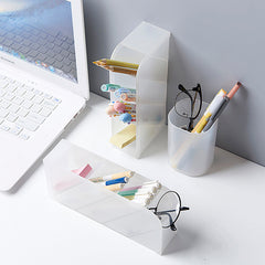 4 Grid Pen Holder Makeup Storage Box Translucent Desktop Organizer